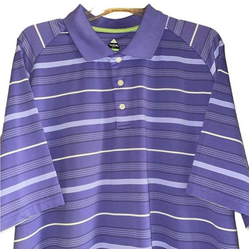Bolle Golf Tech Men’s Striped Polo Shirt Golf‎ Active Size XL Purple White